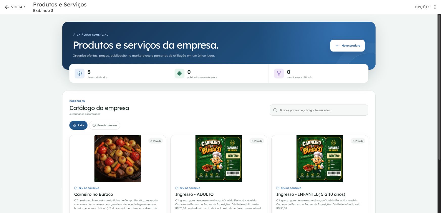 Produto disponível no catálogo geral da empresa